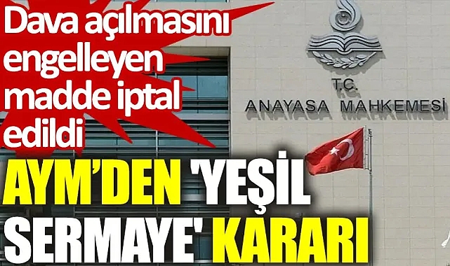 AYM’den 'yeşil sermaye' kararı: Dava açılmasını engelleyen madde iptal edildi